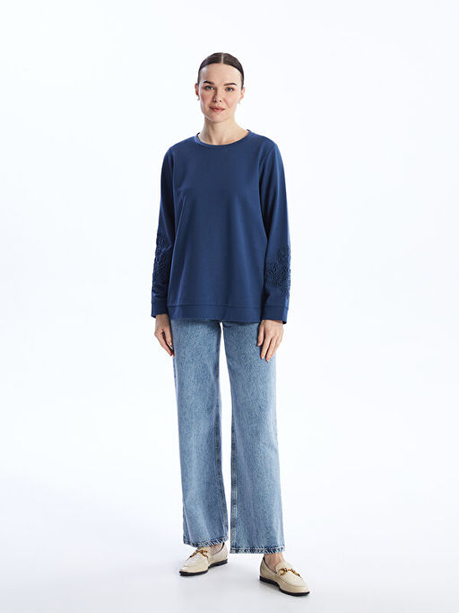 Bisiklet Yaka Nak??l? Uzun Kollu Kad?n Sweatshirt