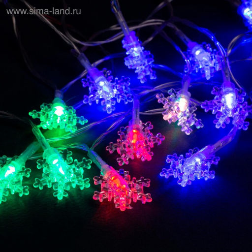 Гирлянда Нить 3 м с насадками Снежинки малые, IP20, прозрачная нить, 20 LED, свечение мульти (RG/RB), мигание, USB - Luazon lighting фото 2