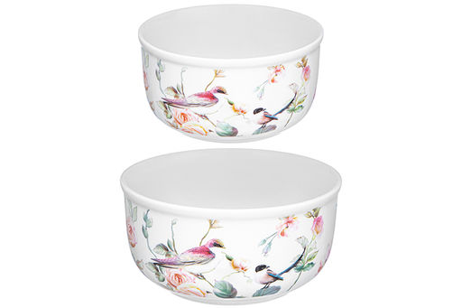 Набор 2 салатников 1 л 16*16*8 см + 500 мл 13,5*13,5*7 см Певчие птички с крышками, NEW BONE CHINA - Elan gallery фото 6