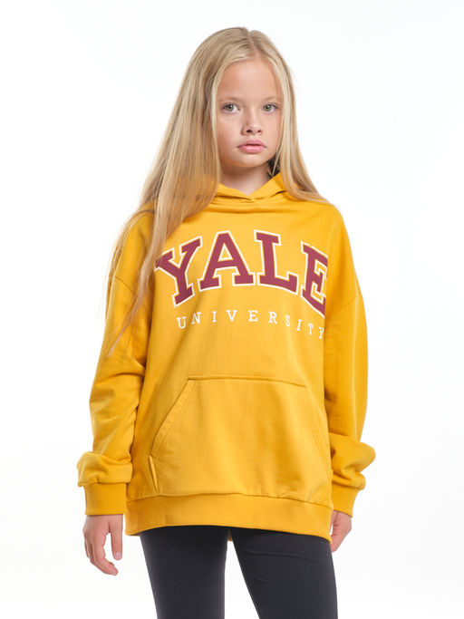 Джемпер худи one sizeс принтом с начесом 	 UD 8006 горчичный - Mini maxi фото 3