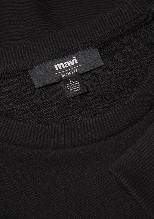 Bisiklet Yaka Siyah Basic Sweatshirt - Mavi фото 6
