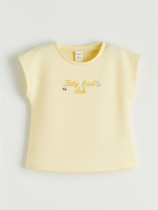 Bisiklet Yaka Bask?l? K?z ?ocuk Ti??rt