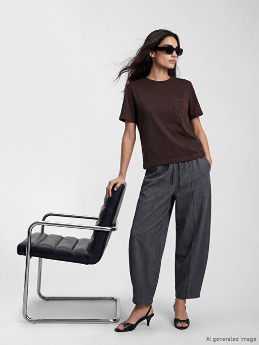 Bisiklet Yaka Nak??l? Kad?n Ti??rt