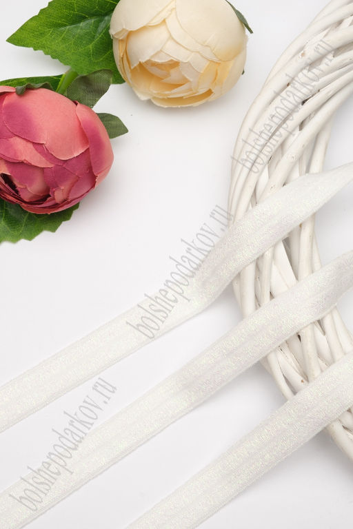 Тесьма эластичная с люрексом 1,5 см*10 ярд (SF-369-15) белый Артикул: 201-237 - No name фото 2