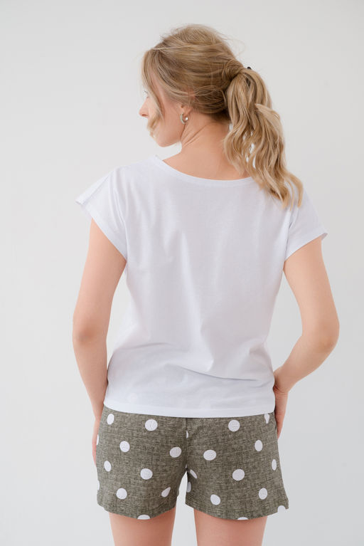 Пижама женская из футболки и шорт из кулирки Алиса горох хаки - Амадэль фото 9