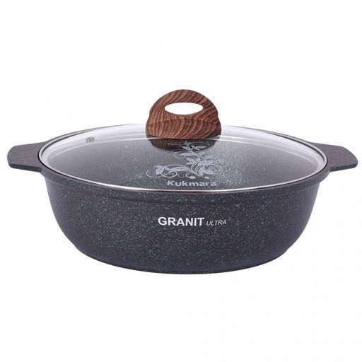 Кастрюля с антипригарным покрытием 3л, д29см "Granit Ultra", h8,5см, стеклянная жаропрочная крышка, ручка из термостойкого пластика, голубой гранит (Россия) - можно использовать металлические кухонные принадлежности