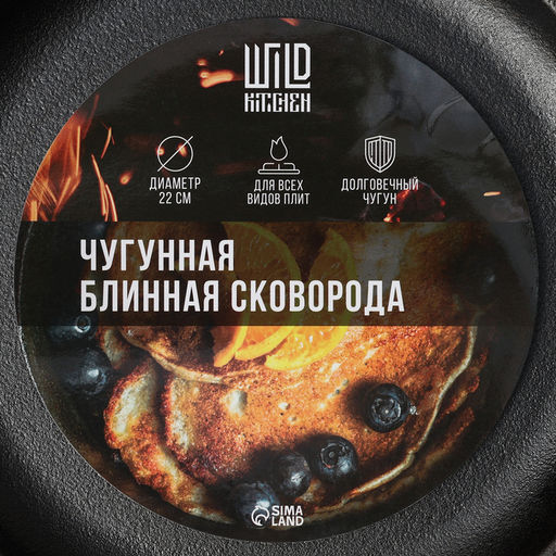 Сковорода блинная Wild Kitchen, d=22 см, съёмная ручка, индукция, чугун, чёрная фото 5