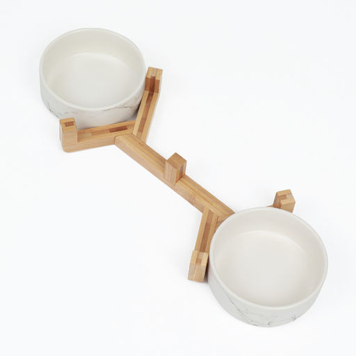 Миски керамические двойные на подставке 2 х 450 мл 28,5 х 15,5 х 7 см, мрамор - Пижон фото 5