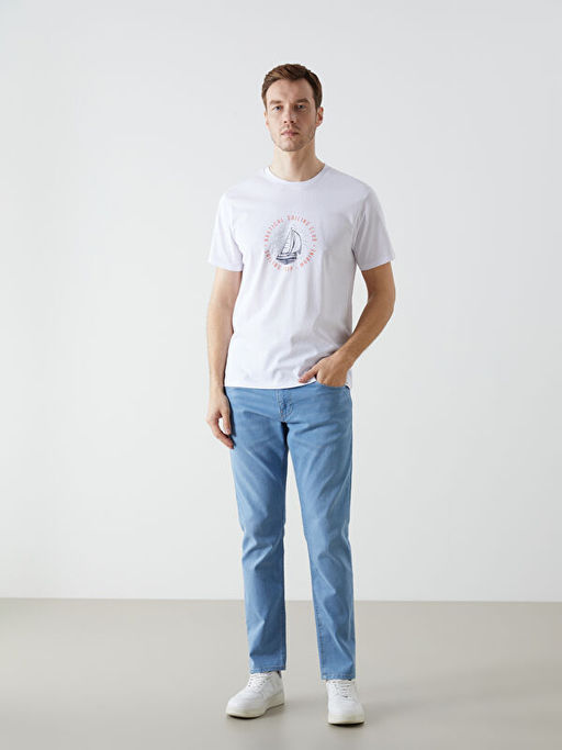 Bisiklet Yaka K?sa Kollu Bask?l? Penye Erkek Ti??rt