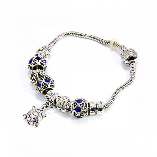 Браслет Пандора Синий фианит и Черепашка символ процветания через мудрость