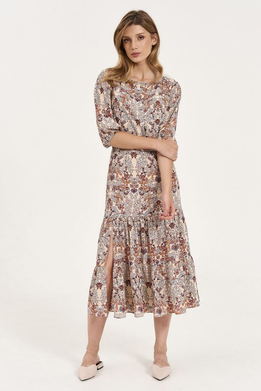 Платье Lenata 11354 рисунок на бежевом