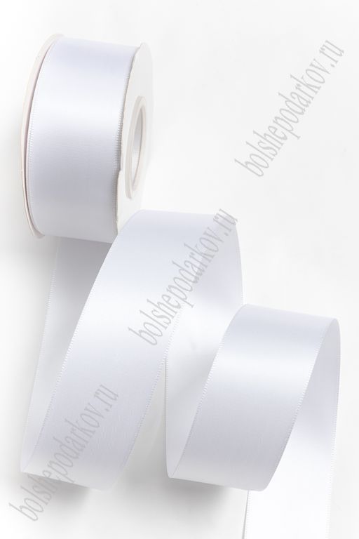 Лента атласная двусторонняя 3,8 см*25 ярд (SF-7277) белый №0005