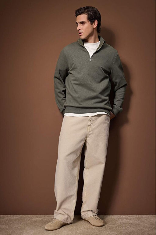 Haki Regular/Normal Kesim Dik Yaka Kal_n __i Polarl_ Sweatshirt TMNAW26SW00021 - Trendyolmilla фото 2