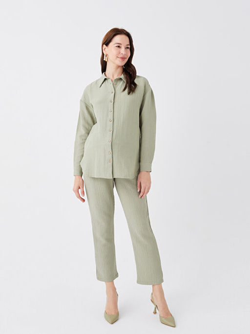 D?z Uzun Kollu Gofre Hamile G?mlek