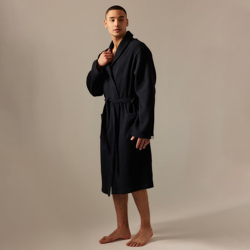 Халат вафельный мужской SL HOME: Basic «Дарк Маре», размер S, хлопок 100%, чёрный