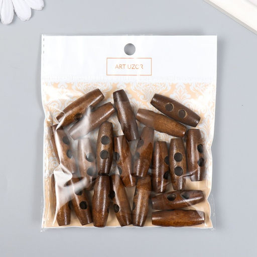 Пуговицы дерево для творчества 2 прокола «Цилиндр», набор 20 шт., 4×1.1×1.1 см