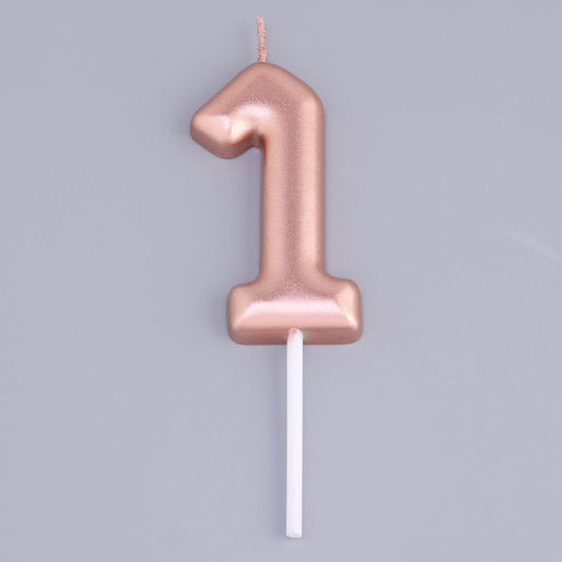 Цена за 3 шт. Свеча в торт «Европейская», цифра 1, 6 см, розовое золото