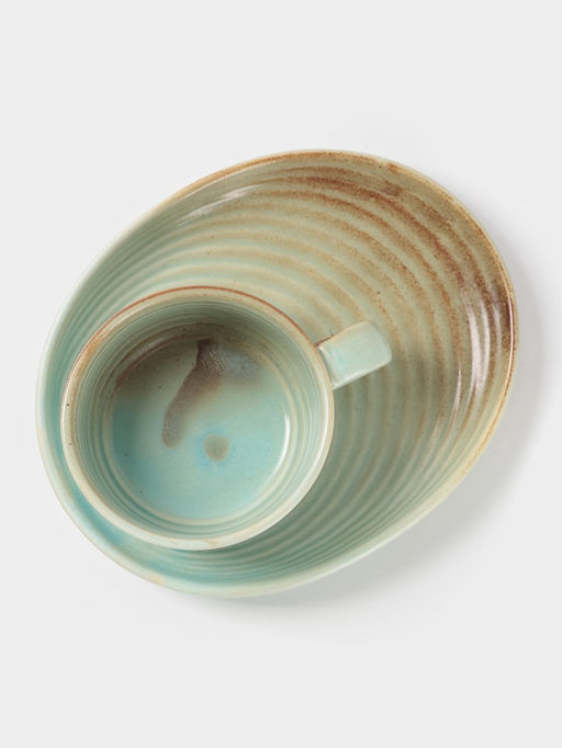 Чайная пара Magistro Sand Ripples, 2 предмета: чашка 300 мл, блюдце 19.8×15.8 см, фарфор, голубая