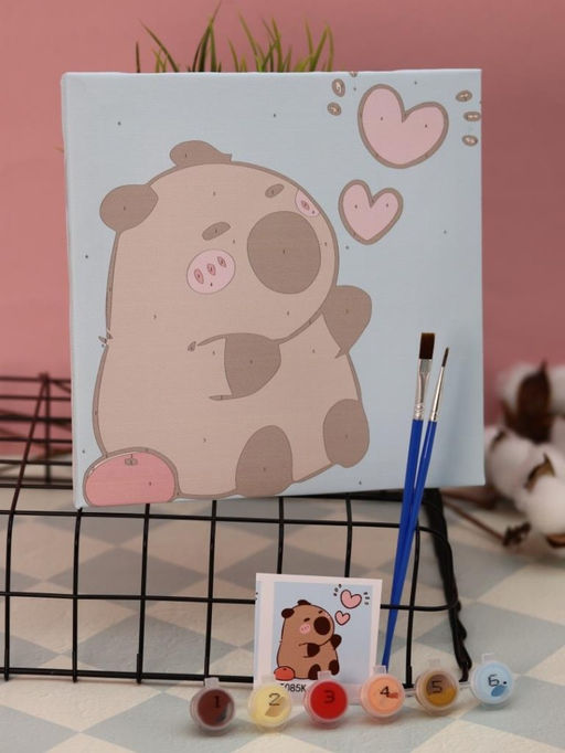 Картина по номерам на подрамнике Draw Me! Capybara in love, (20*20 см)