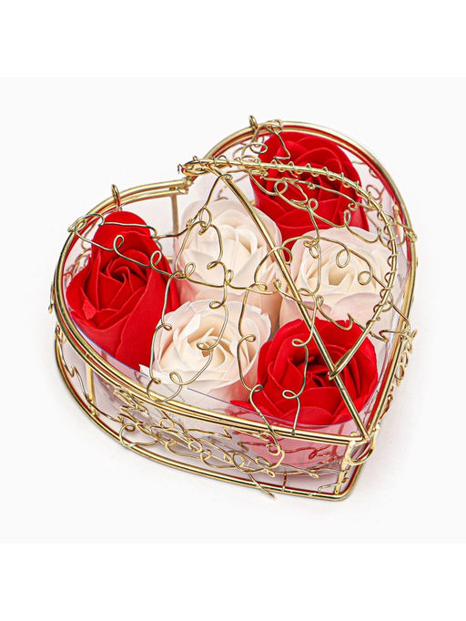 Подарочный набор мыльных бело-красных роз в шкатулке, 6 шт. - SB BEAUTY фото 4