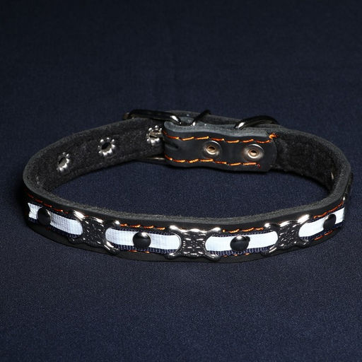 Ошейник кожаный светоотражающий на синтепоне бабочка, 45 х 2 см, ОШ 25-35 см, чёрный - Пижон фото 7