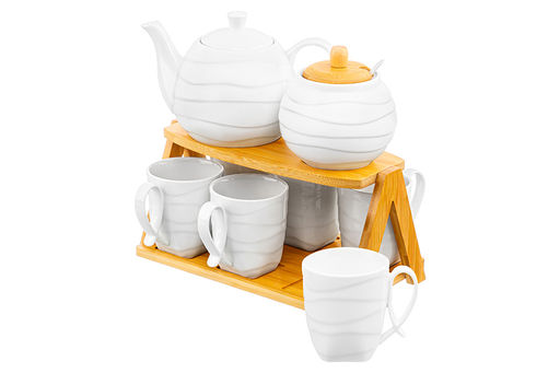 Набор - чайник + сахарница + 6 кружек Айсберг волны на бамбуковой подставке - Elan gallery фото 9