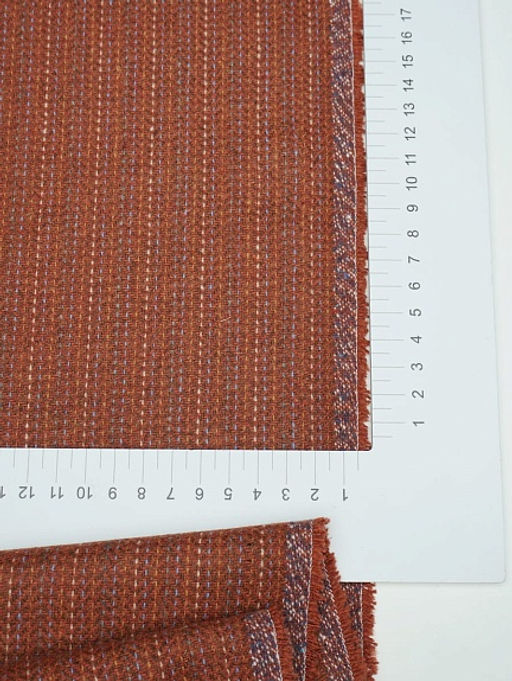 Шерсть пальтово-костюмная Твид Полоска-пунктир цв.кирпичный, ш.1.5м, шерсть-30%, п/э-70% - Купава фото 7