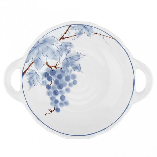 "Южный берег" Салатник фарфоровый 700мл, д19,7см, h5см, с деколью, волнистый край, 2 ручки (общий размер 24,5х6см), белый/синий (Китай)