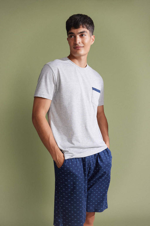 Regular Fit Pijama Tak?m? Bisiklet Yaka K?sa Kollu Ust Sort Alt - Defacto фото 3