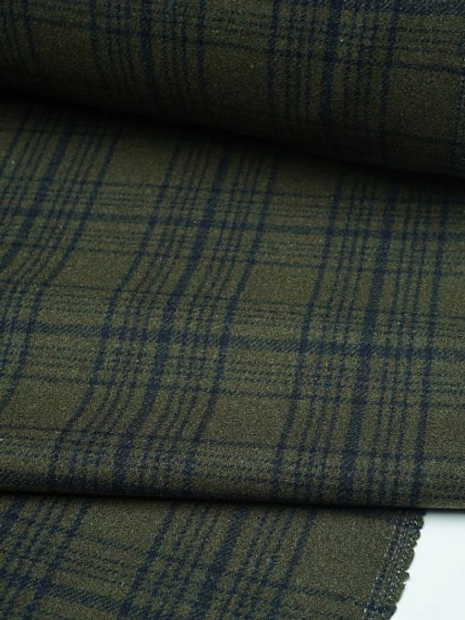 Шерсть пальтово-костюмная Твид Клетка цв.чернильный на т.хаки , ш.1.5м, шерсть-60%, п/э-40% - Купава фото 7