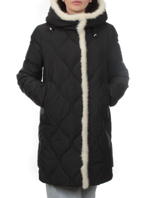 310 BLACK/WHITE Пальто зимнее стеганое женское (200 гр. холлофайбер, натуральная норка)