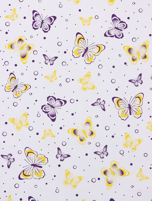 Бумага упаковочная крафт белый Бабочки, фиолетовый/желтый, 0.72?105% м, 60 г - UPAK LAND фото 3