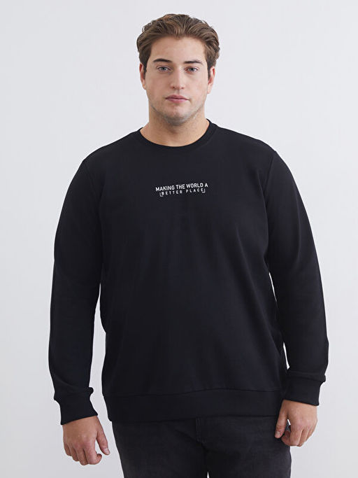 Bisiklet Yaka Bask?l? Erkek Sweatshirt