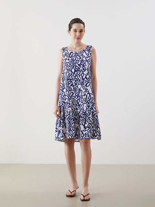 Bisiklet Yaka Desenli A Kesim Elbise