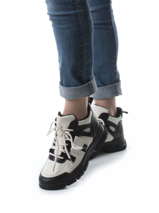05-P51-1Z WHITE/BLACK Кроссовки женские зимние (натуральная и искусственная кожа, шерсть)