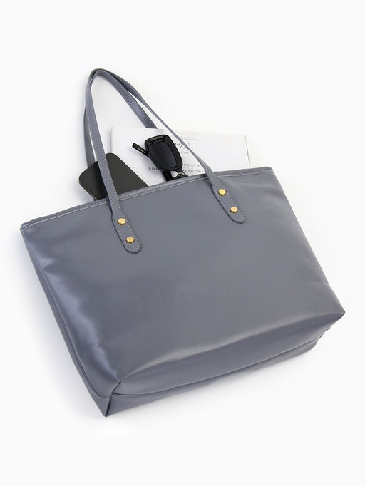 Сумка-шопер женская на молнии, размер 30.5×12×27 см, однотонная, серая