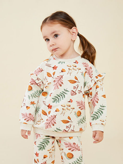 Bisiklet Yaka Uzun Kollu Bask?l? K?z Bebek Sweatshirt ve E?ofman Alt 2li Tak?m - Waikiki фото 2