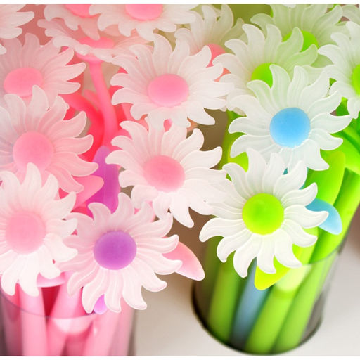 Цена за 48 шт. Ручка-прикол Calligrata Ромашки, меняет цвет при ультрафиолете, чёрный стержень, гелевая, МИКС