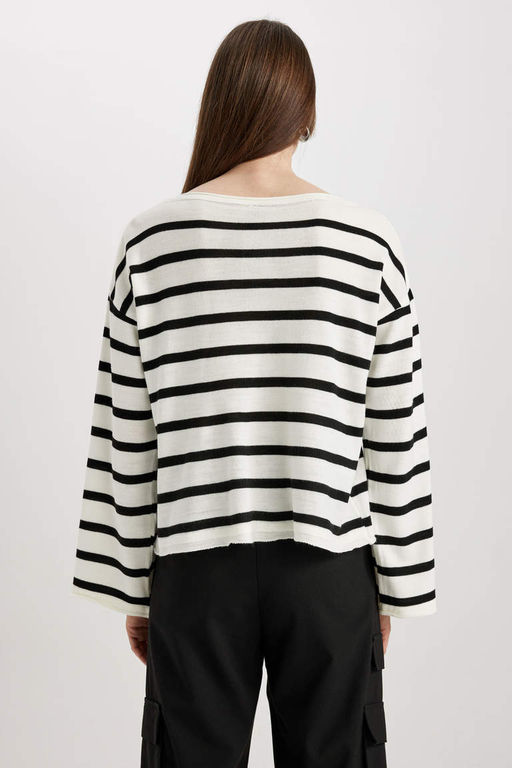 Полосатый свитер с круглым вырезом Relax Fit - Defacto фото 5