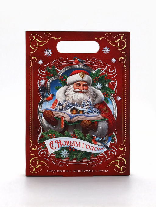 Подарочный набор новогодний, ежедневник, блок бумаги и ручка Дедушка