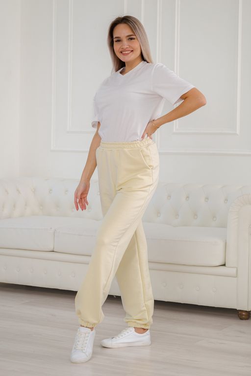 Брюки женские из футера петля Прогулка молоко - Амадэль фото 4