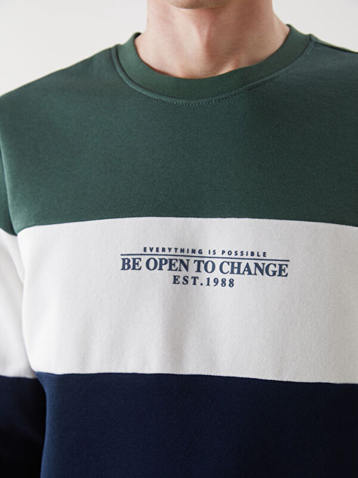 Bisiklet Yaka Uzun Kollu Renk Bloklu Erkek Sweatshirt