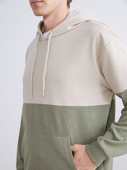 Uzun Kollu Renk Bloklu Erkek Hoodie