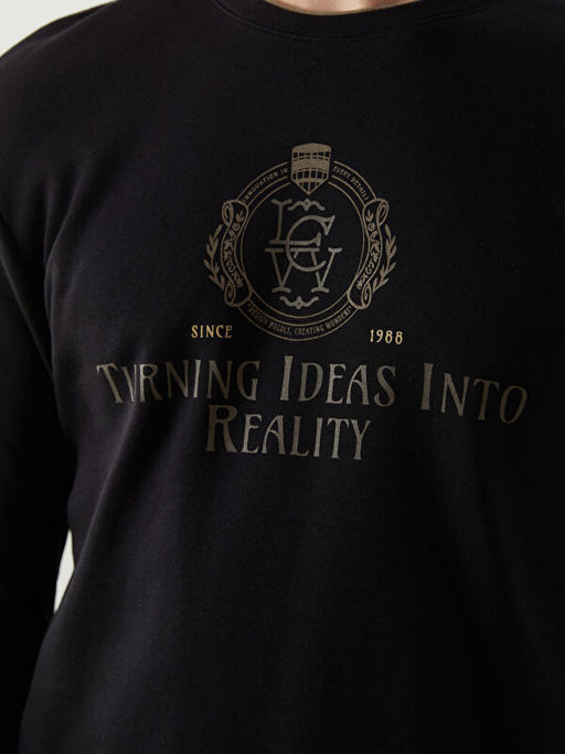 Bisiklet Yaka Uzun Kollu Bask?l? Erkek Sweatshirt