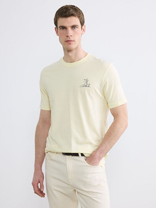 Bisiklet Yaka Bask?l? Penye Erkek Ti??rt