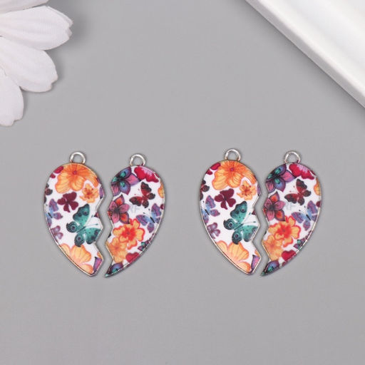 Цена за 2 шт. Декор для творчества металл, эмаль Сердце с бабочками, набор 2 шт., 3?2.8 см