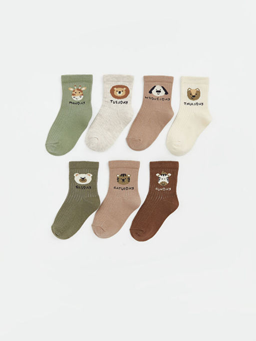 Hayvan Bask?l? Erkek Bebek Soket ?orap 7li