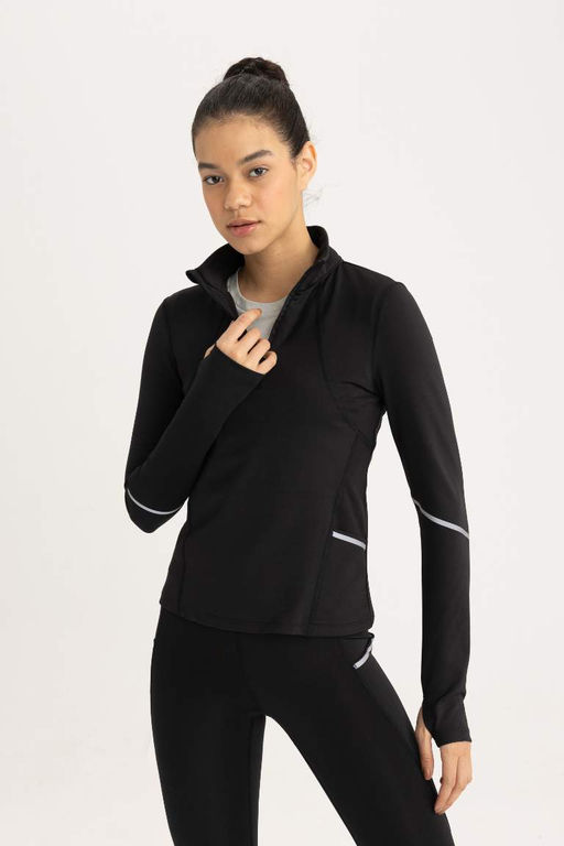 DeFactoFit Облегающая футболка с воротником-стойкой и длинными рукавами из плотной ткани для спортсменов