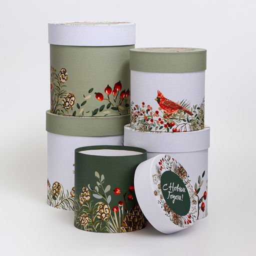 Коробки подарочные шляпные 5 в 1 «Счастливого Нового года», 20×20 — 15×15 см