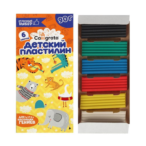 Цена за 4 шт. Пластилин Calligrata, 6 цветов, 90 г